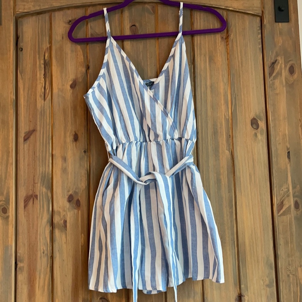 Blue and white stripped romper